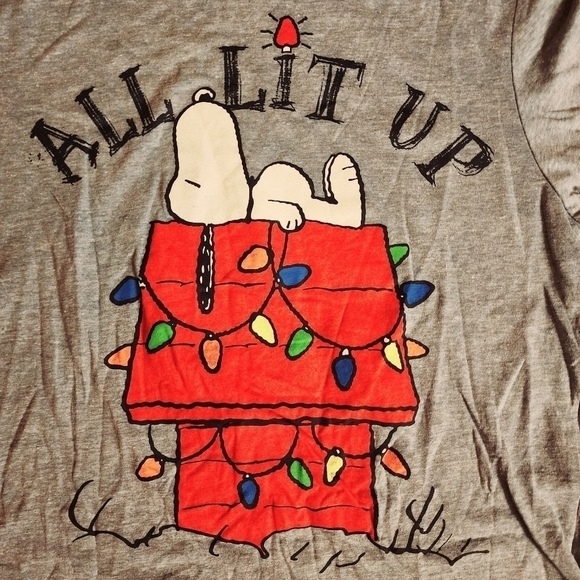 Peanuts Snoopy Holiday Christmas Tee T-Shirt ALL LIT UP Women's Small S Blue EUC - Picture 3 of 6